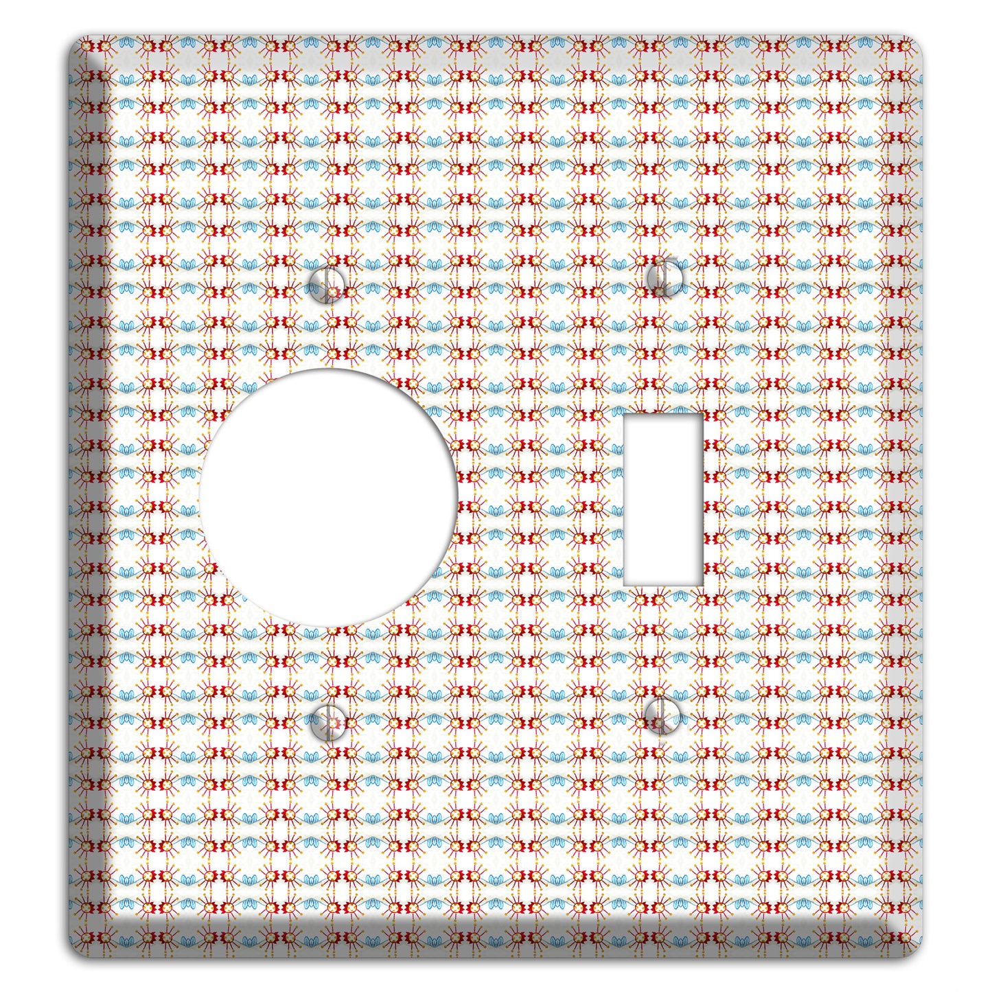 Off White with Red Blue Retro Tapestry Receptacle / Toggle Wallplate