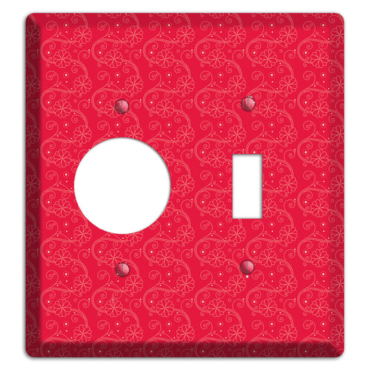 Tiny Red Floral Swirl Receptacle / Toggle Wallplate