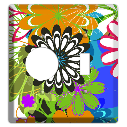 Multi Retro Flowers Receptacle / Toggle Wallplate