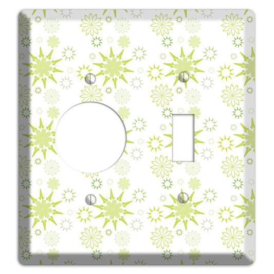 White with Multi Lime Floral Contour Retro Burst Receptacle / Toggle Wallplate