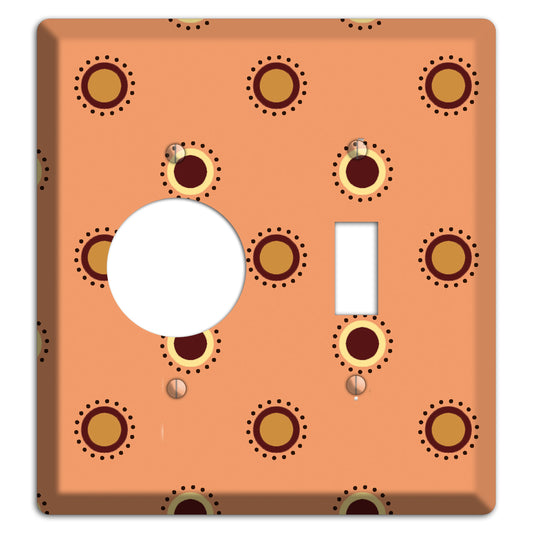 Coral with Multi Brown Suzani Dots Receptacle / Toggle Wallplate