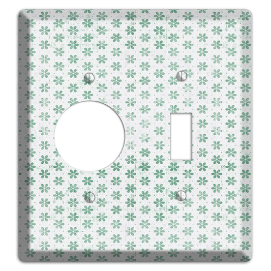 White with Green Grunge Floral Contour Receptacle / Toggle Wallplate