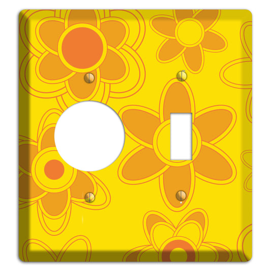 Yellow with Orange Retro Floral Contour Receptacle / Toggle Wallplate