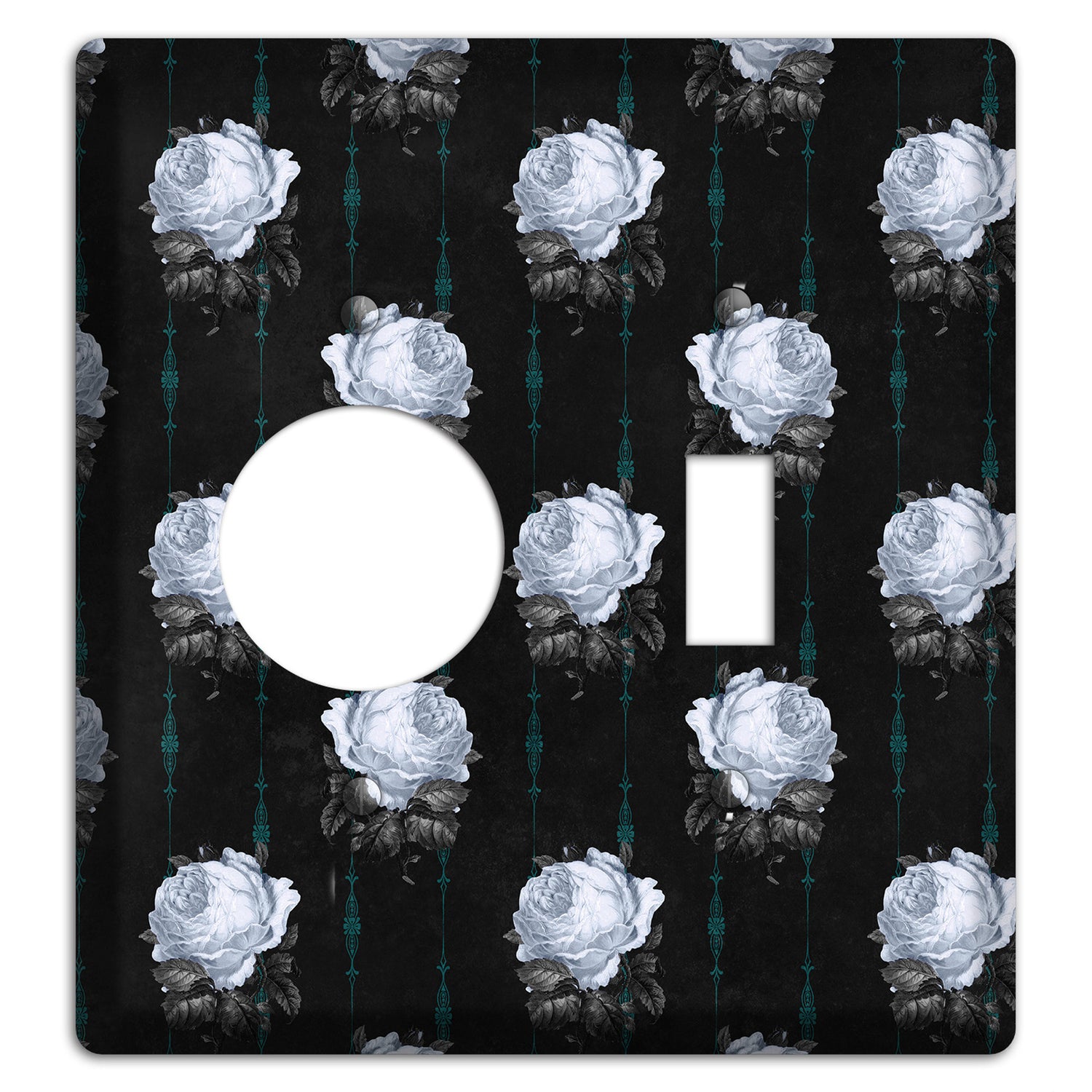 Dramatic Floral Black Receptacle / Toggle Wallplate