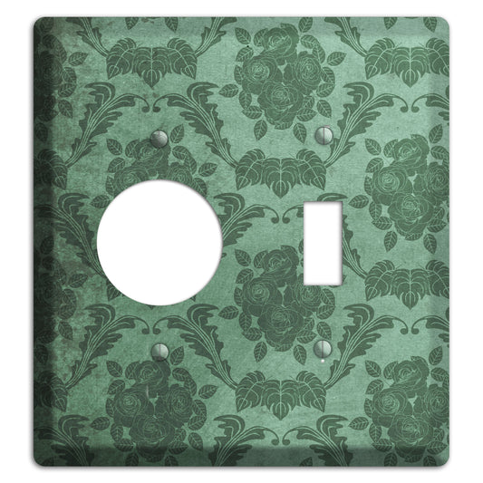 Viridian Green Vintage Rose Damask Receptacle / Toggle Wallplate