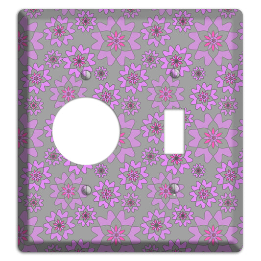 Grey with Purple Retro Suzani Receptacle / Toggle Wallplate