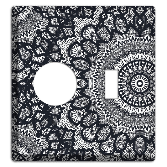 Mandala Black and White Style T Cover Plates Receptacle / Toggle Wallplate