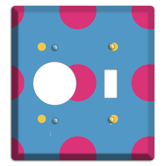 Blue with Pink and Yellow Multi Tiled Medium Dots Receptacle / Toggle Wallplate