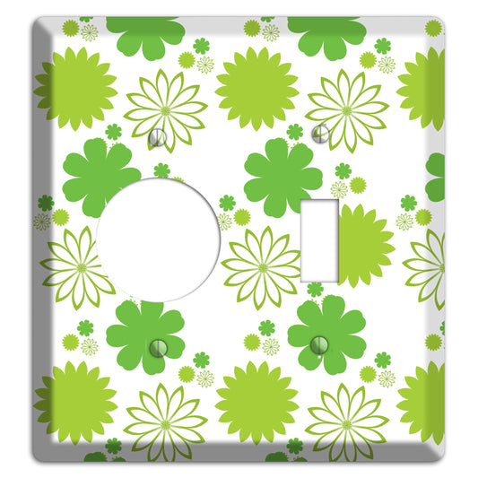 White with Multi Green Floral Contour Receptacle / Toggle Wallplate