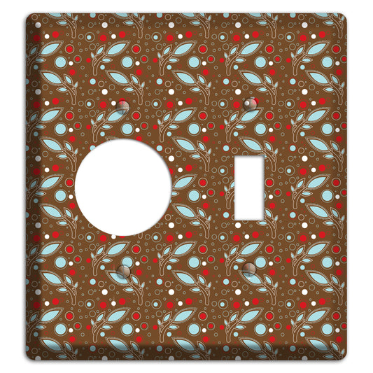 Brown with Red and Dusty Blue Retro Sprig Receptacle / Toggle Wallplate