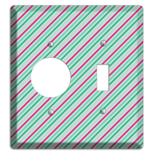 Grey Fuschia and Multi Aqua Angled Stripes Receptacle / Toggle Wallplate