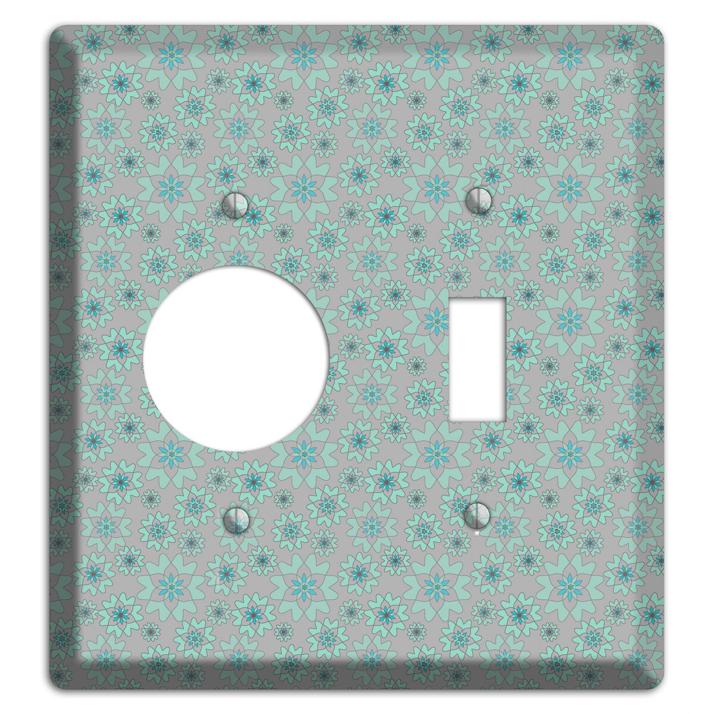 Grey with Tiny Aqua Retro Suzani 2 Receptacle / Toggle Wallplate