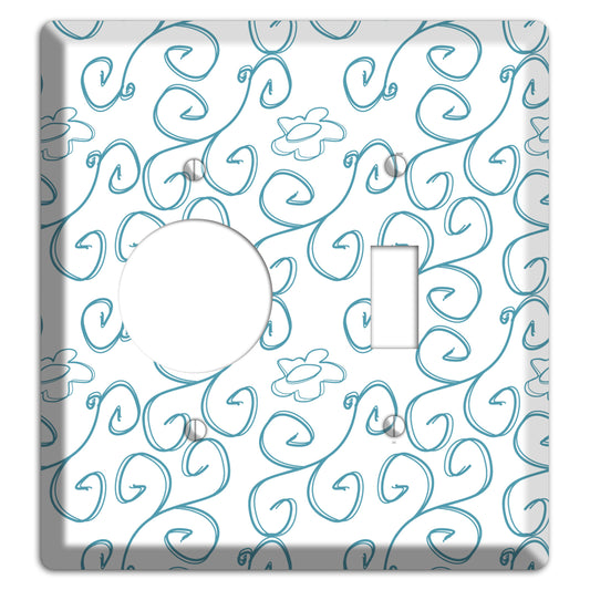 Blue Scroll Flower Contour Receptacle / Toggle Wallplate