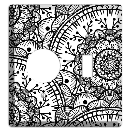 Mandala Black and White Style Q Cover Plates Receptacle / Toggle Wallplate