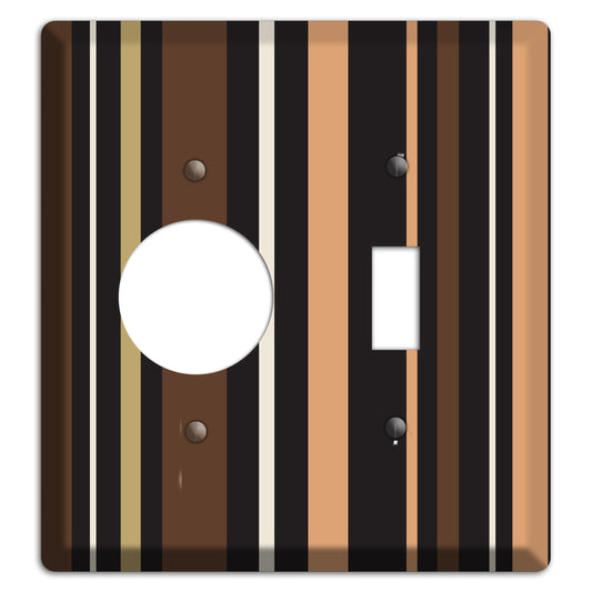 Multi Brown and Coral Vertical Stripe Receptacle / Toggle Wallplate