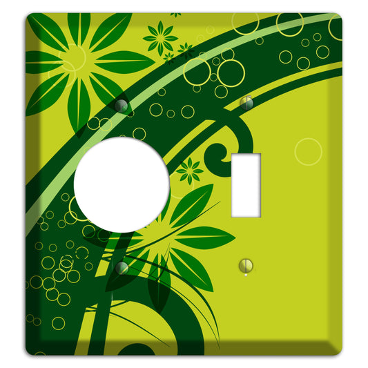 Green Retro Floral Receptacle / Toggle Wallplate