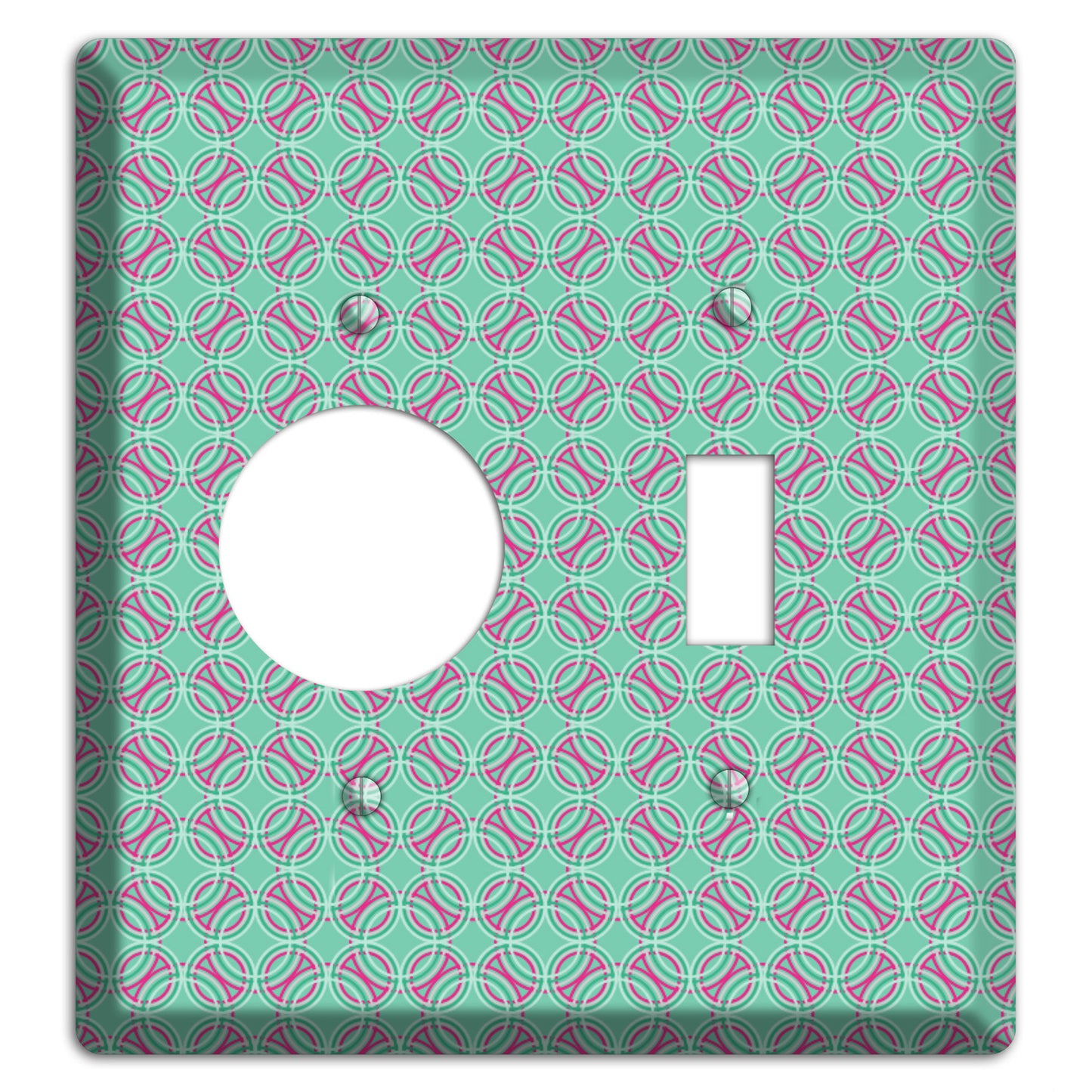 Multi Aqua with Fuschia Concentric Circles Overlay Receptacle / Toggle Wallplate