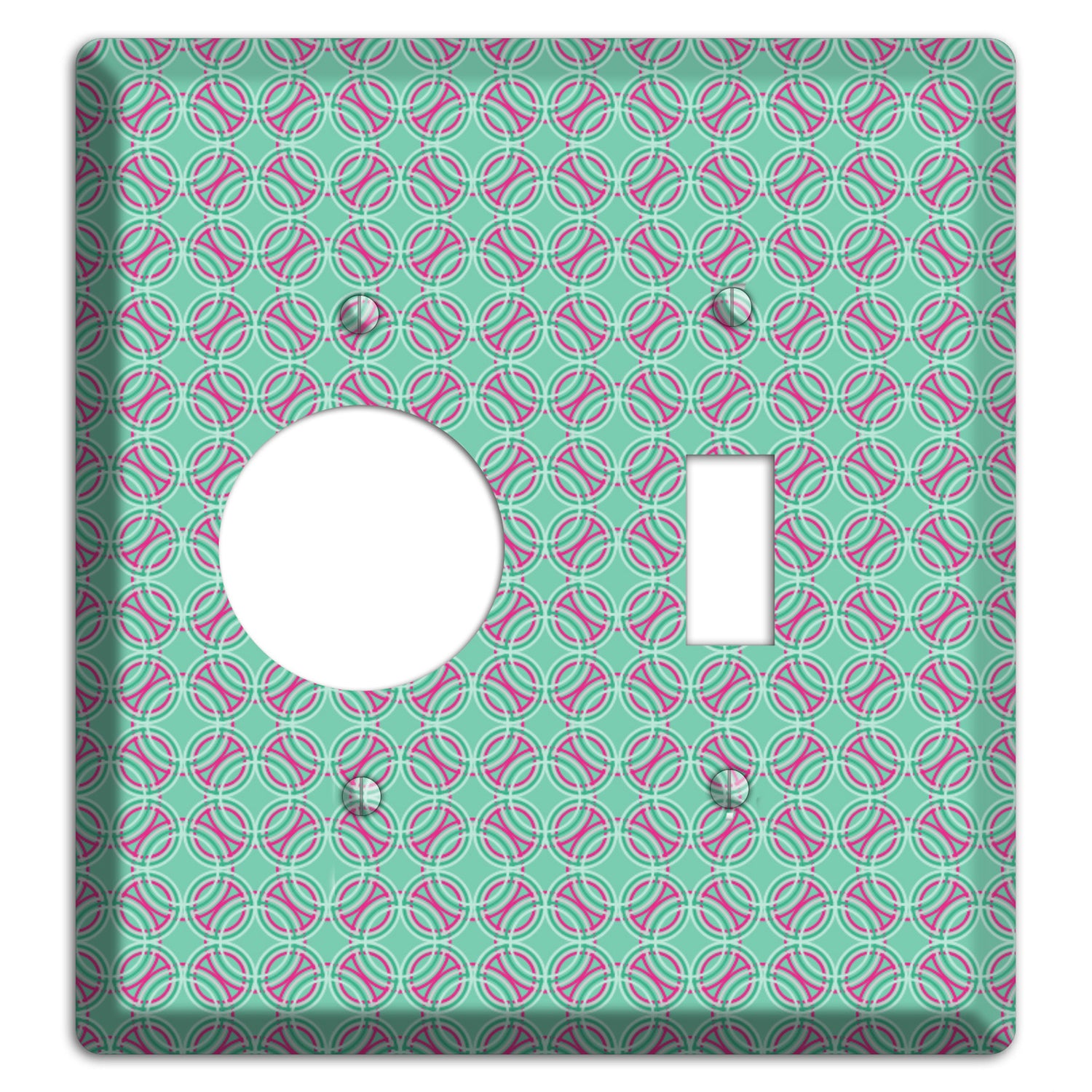 Multi Aqua with Fuschia Concentric Circles Overlay Receptacle / Toggle Wallplate