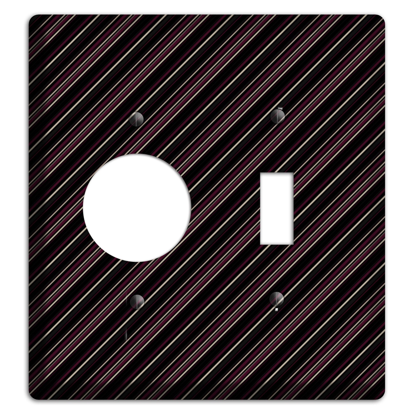 Black with White and Burgundy Angled Pinstripe Receptacle / Toggle Wallplate