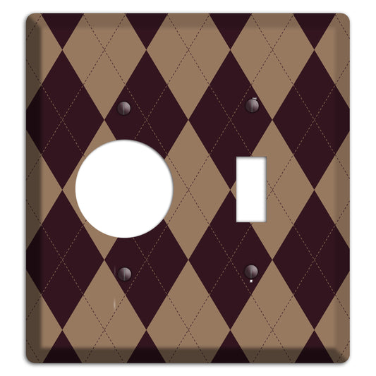 Burguny and Beige Argyle Receptacle / Toggle Wallplate