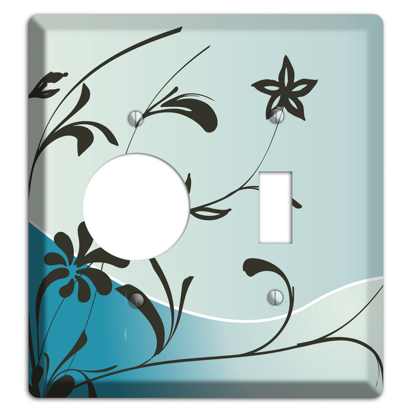 Blue-grey Floral Sprig Receptacle / Toggle Wallplate