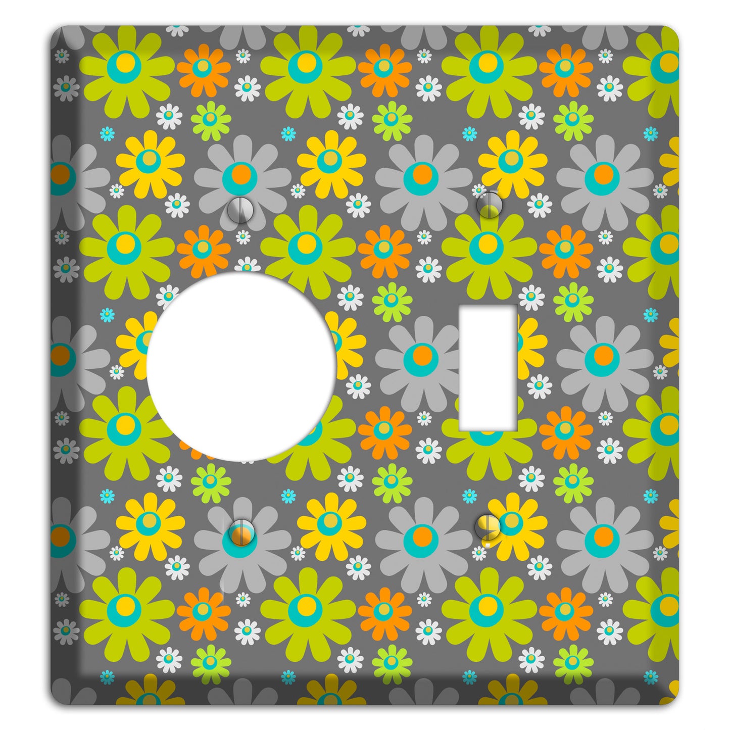 Grey and Yellow Flower Power Receptacle / Toggle Wallplate