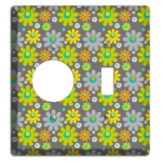 Grey and Yellow Flower Power Receptacle / Toggle Wallplate