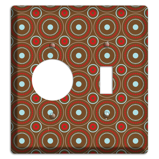 Brown with Red and Dusty Blue Retro Suzani Receptacle / Toggle Wallplate