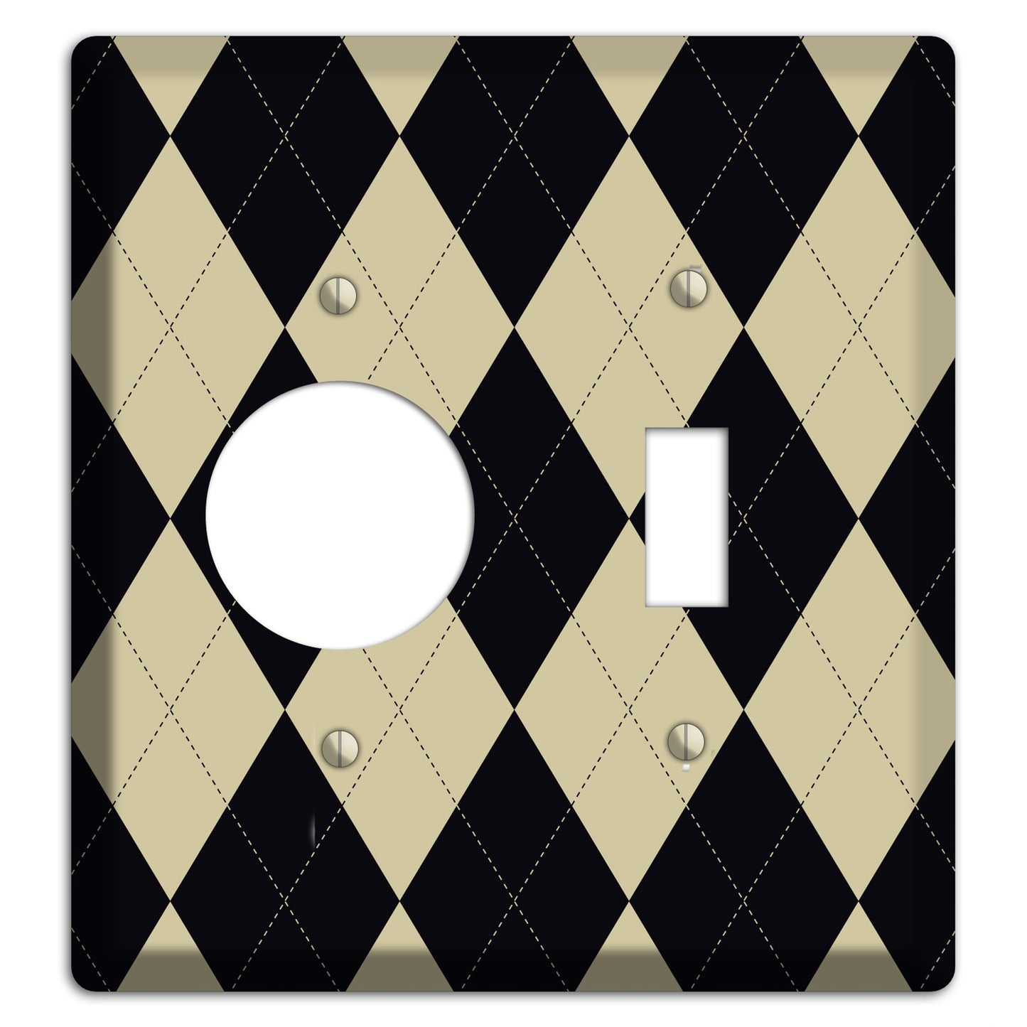 Tan and Black Argyle Receptacle / Toggle Wallplate