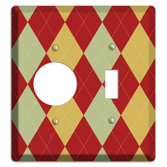 Burnt Orange and Light Green Argyle Receptacle / Toggle Wallplate