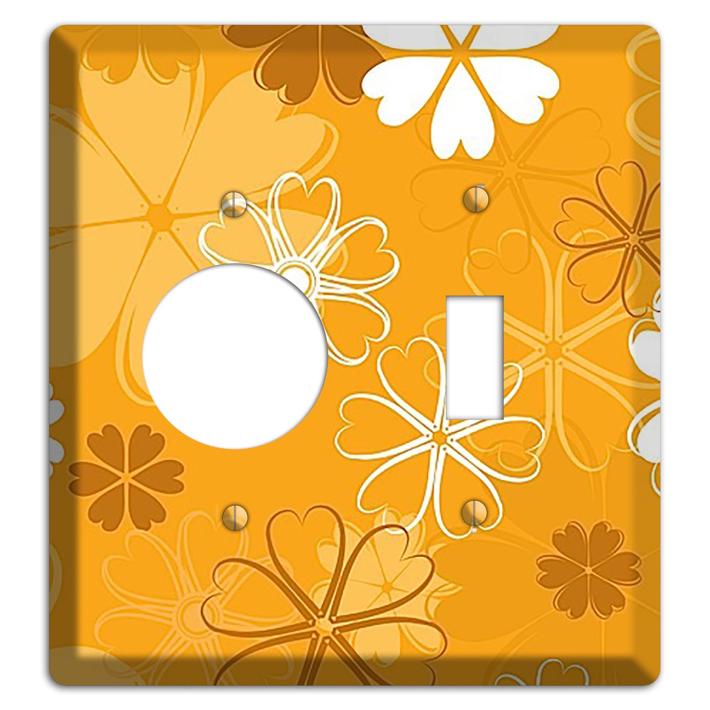 Orange Retro Flowers Receptacle / Toggle Wallplate