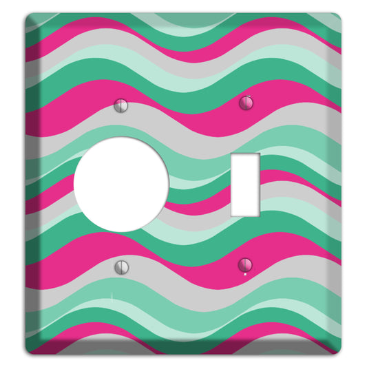 Grey Fuschia and Multi Aqua Retro Waves Receptacle / Toggle Wallplate