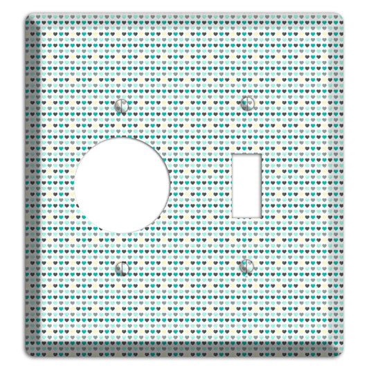 Multi Teal Grey Yellow Optical Hearts Receptacle / Toggle Wallplate