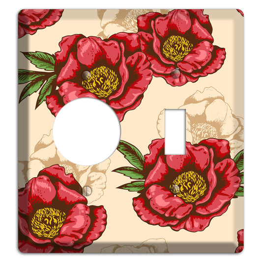 Red Peony Style A Receptacle / Toggle Wallplate