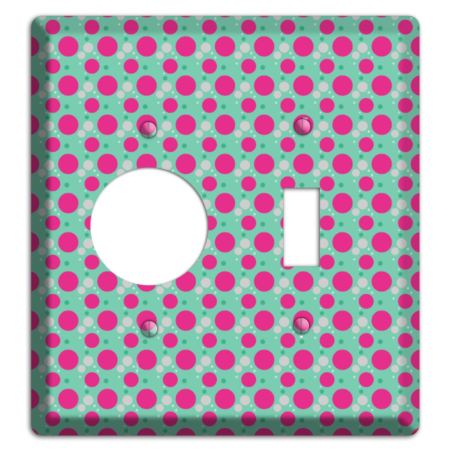 Aqua with Fuscia and Grey Small Dots Receptacle / Toggle Wallplate