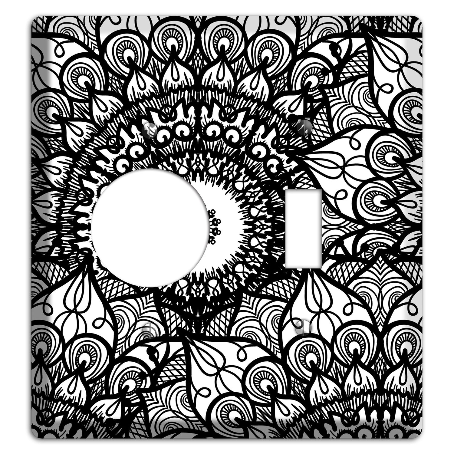 Mandala Black and White Style V Cover Plates Receptacle / Toggle Wallplate