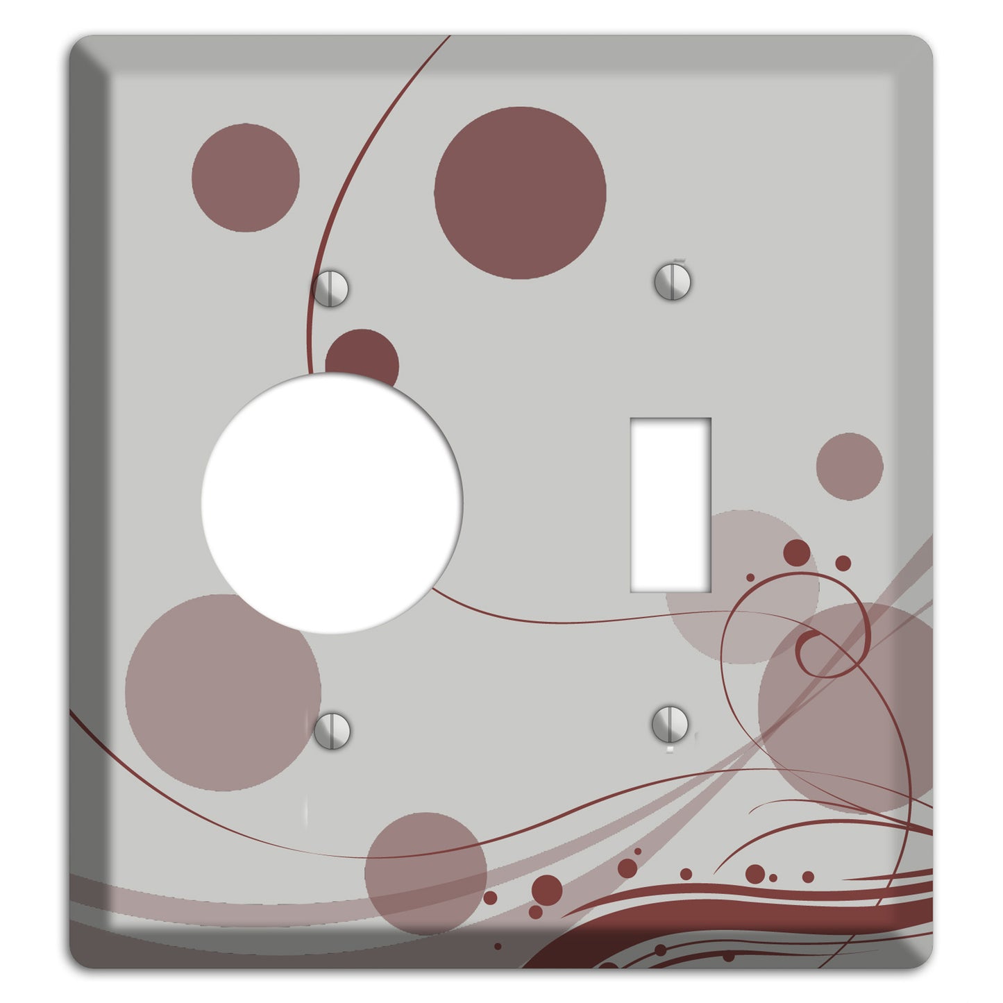 Grey with Maroon Dots and Swirls Receptacle / Toggle Wallplate