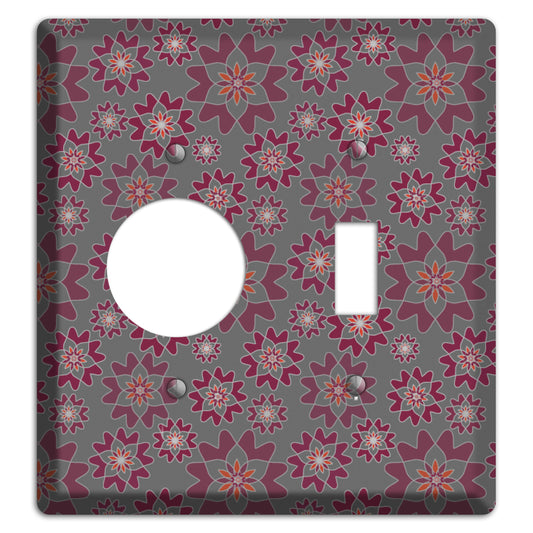 Grey with Burgundy Retro Suzani Receptacle / Toggle Wallplate