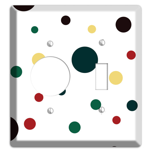 White with Multi Color Medium Dots 2 Receptacle / Toggle Wallplate