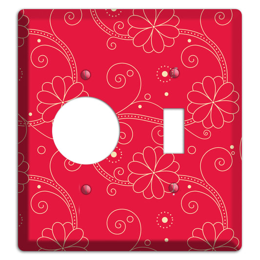 Red Floral Swirl Receptacle / Toggle Wallplate