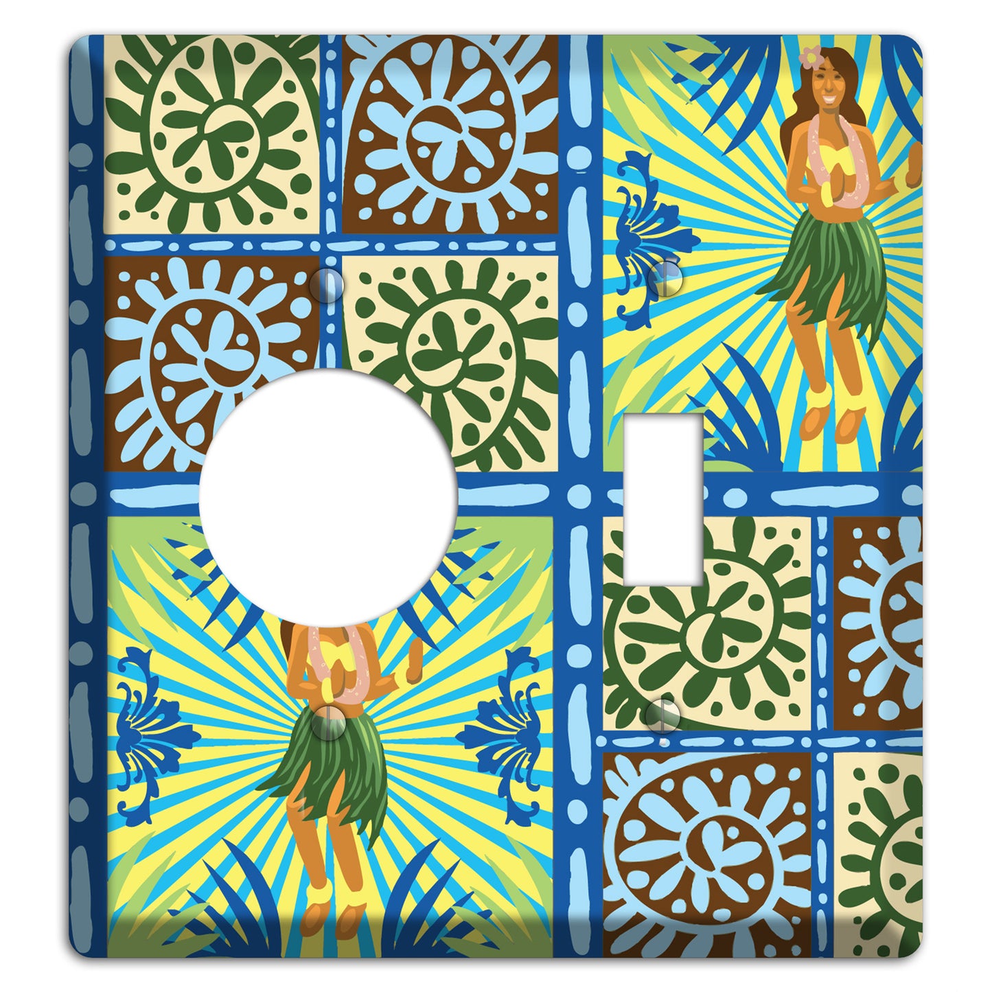 Blue and Green Hula Receptacle / Toggle Wallplate