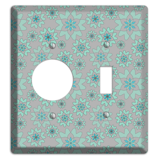 Grey with Aqua Retro Suzani Receptacle / Toggle Wallplate