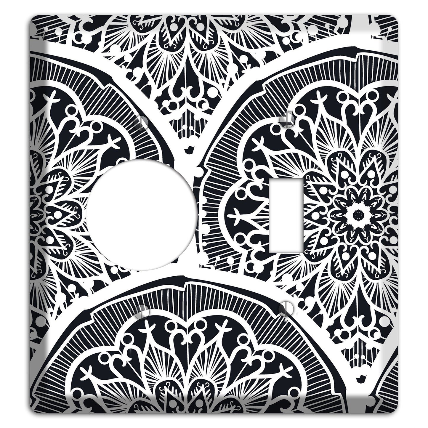 Mandala Black and White Style O Cover Plates Receptacle / Toggle Wallplate