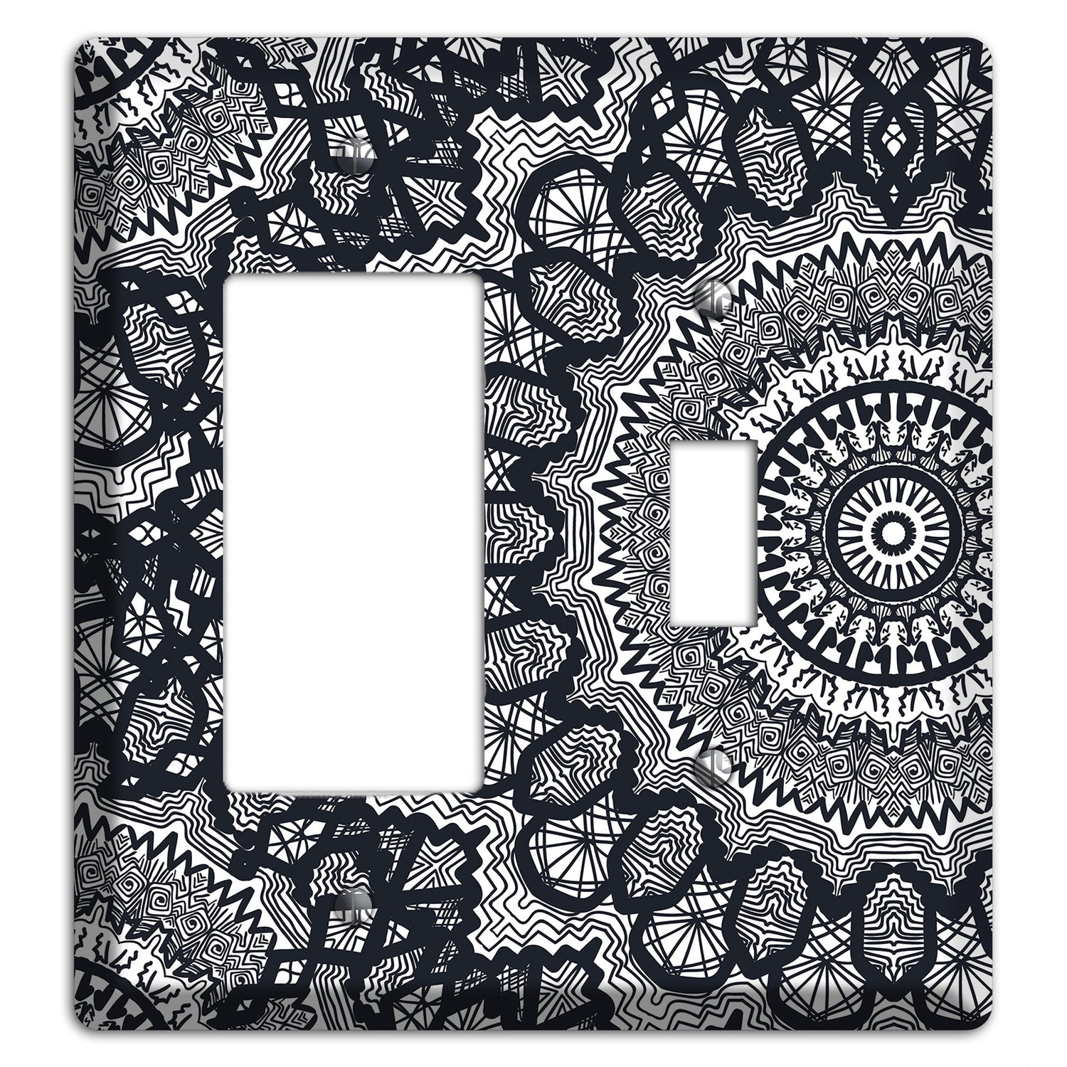 Mandala Black and White Style T Cover Plates Rocker / Toggle Wallplate