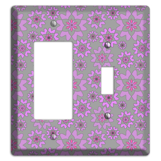 Grey with Purple Retro Suzani Rocker / Toggle Wallplate