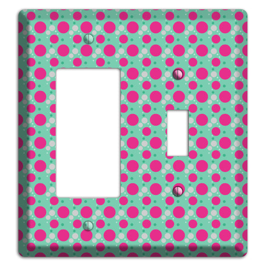 Aqua with Fuscia and Grey Small Dots Rocker / Toggle Wallplate