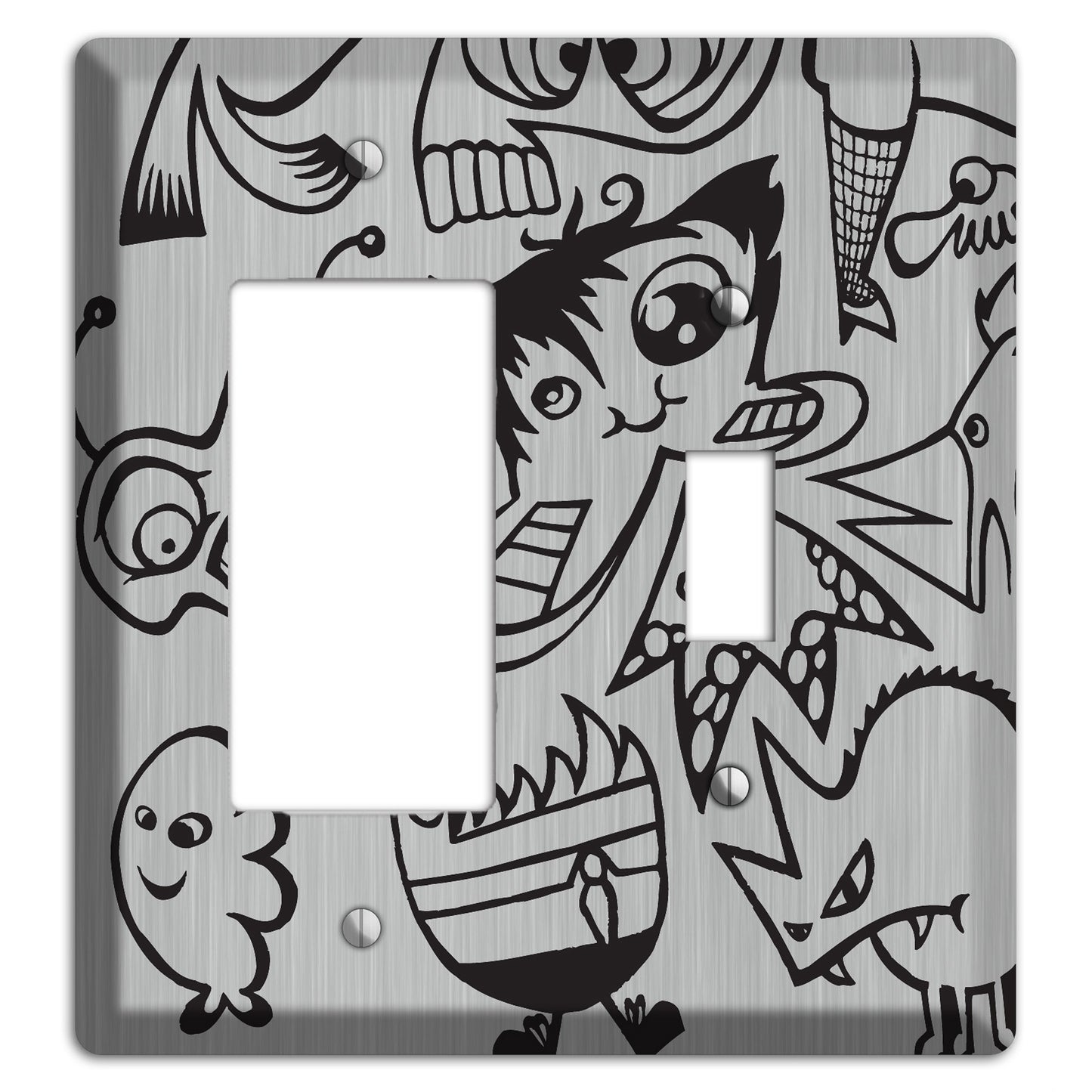 Whimsical Faces 3  Stainless Rocker / Toggle Wallplate