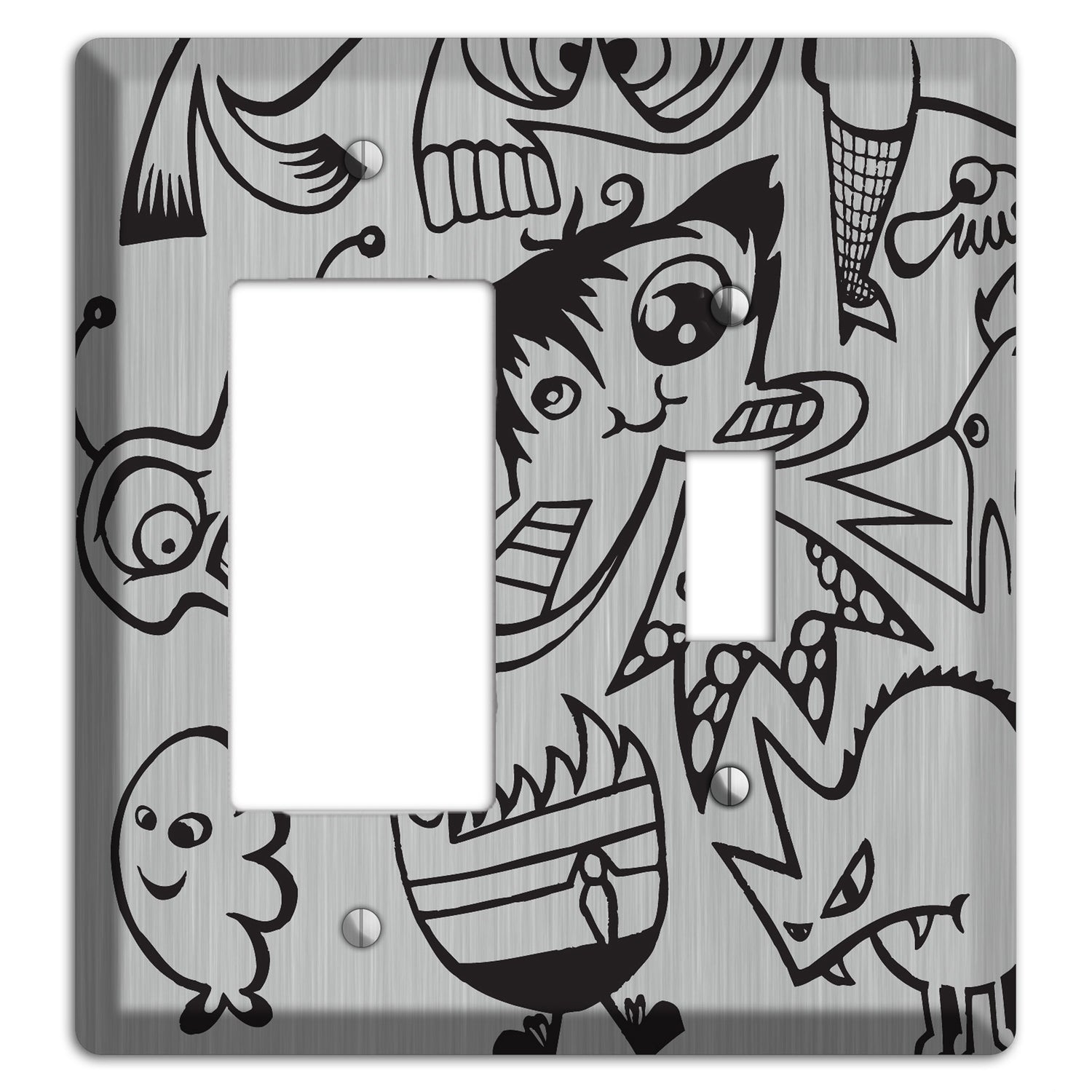 Whimsical Faces 3  Stainless Rocker / Toggle Wallplate