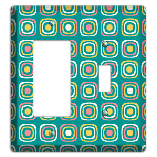 Mulri Teal Coral Lime Retro Squares Rocker / Toggle Wallplate