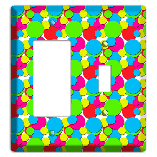 Turquoise Fuschia Lime Red Yellow Bubble Dots Rocker / Toggle Wallplate